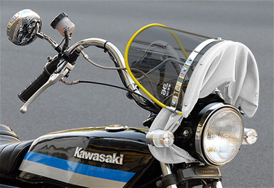 黄ばみスモーク風防 スモーク風防 フチ黄色/白布タレ | 旧車バイクカスタムパーツのゼット